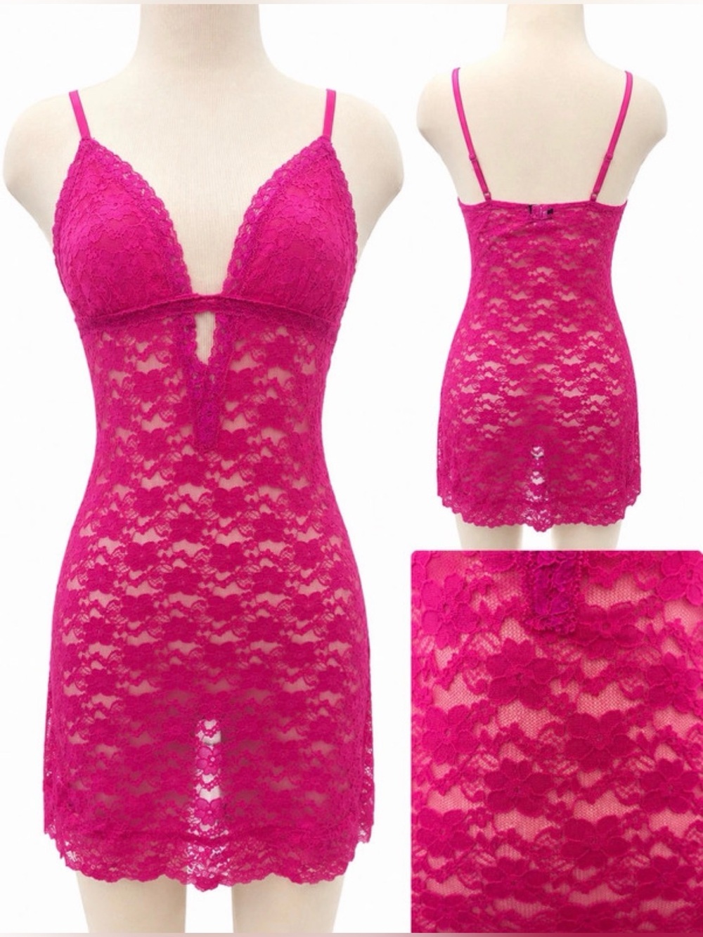 Rampage Hot Pink Lace Chemise with Scalloped Hem